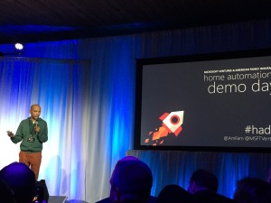 Mukund Mohan, director of Microsoft Ventures, introducing Demo Day